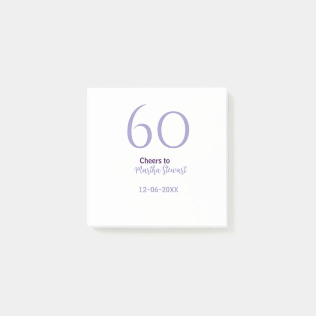60 & fabulous birthday purple bold name date styli post-it notes (Front)