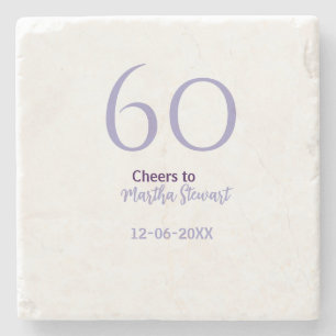 60 & fabulous birthday purple bold name date styli stone coaster