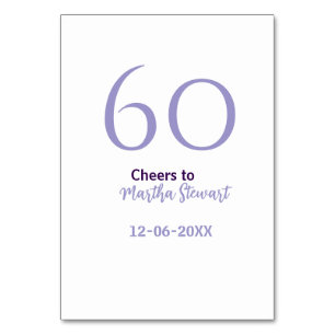 60 & fabulous birthday purple bold name date styli table number