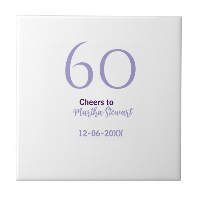 60 & fabulous birthday purple bold name date styli tile (Front)