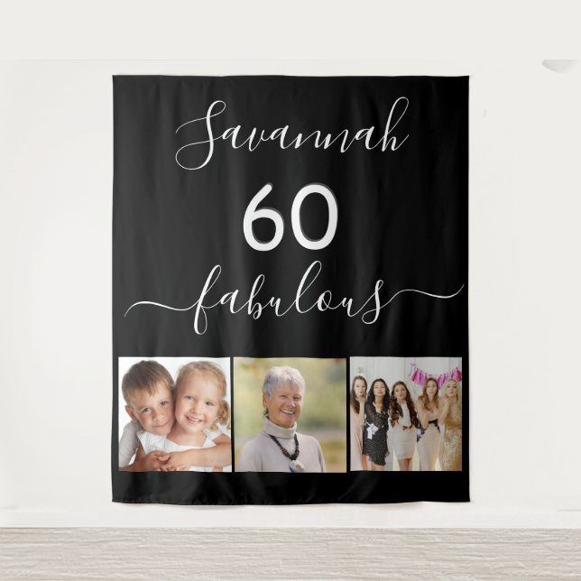60 fabulous black photo birthday party tapestry (Front)