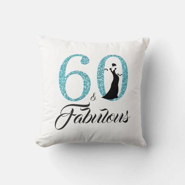60 Fabulous Blue Glitter 60th Birthday Party Gift Throw Pillow (Front)