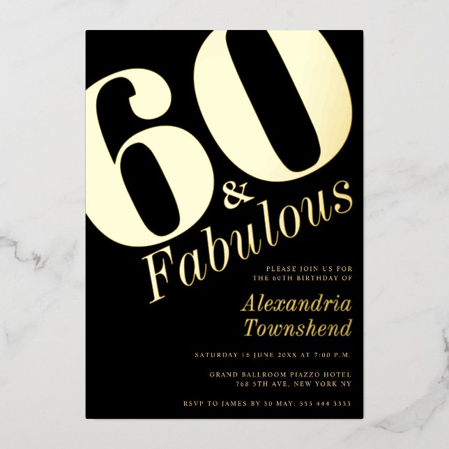 60 & Fabulous Bold Gold 60th Birthday Invitation (Recto)