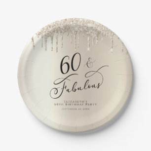60 Fabulous Gold Glitter Custom Birthday Party Paper Plate