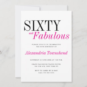 60 & Fabulous Modern Pink Typography 60th Birthday Invitation