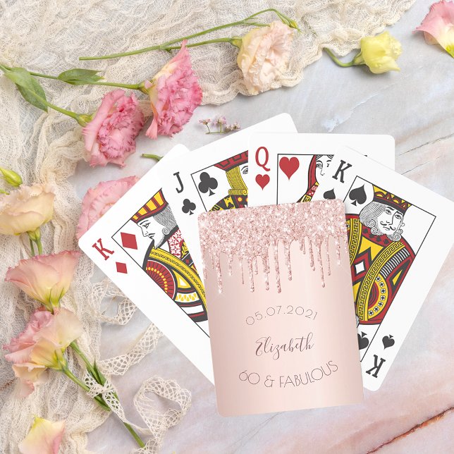 60 & fabulous party rose gold glitter drips glam playing cards (Creator Uploaded)