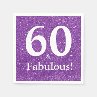 60 & Fabulous! Purple Glitter Sixtieth Birthday Napkin