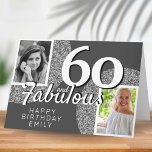 60 & Fabulous Silver Glitter 2 Photo 60th Birthday Card<br><div class="desc">60 & Fabulous Silver Glitter 2 Photo 60th Birthday Card. This 60th birthday greeting card is perfect for celebrating someone special! Showcasing a gallery of old and new photos, along with a beautiful faux silver glitter background and the text “60 and Fabulous”. With this card, you can show your appreciation...</div>