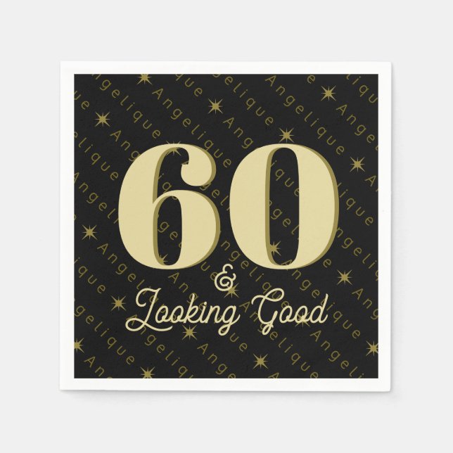 60 & Looking Good Gold Birthday Napkin (Front)
