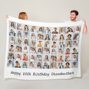 60 Photo Collage Add Any Name & Age Birthday Fleece Blanket