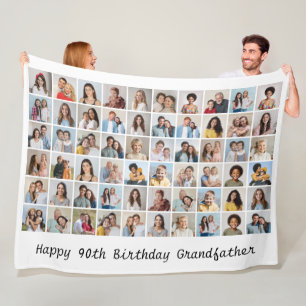 60 Photo Collage Add Any Name & Age Birthday  Fleece Blanket