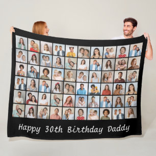 60 Photo Collage Add Any Name & Age Birthday Fleece Blanket