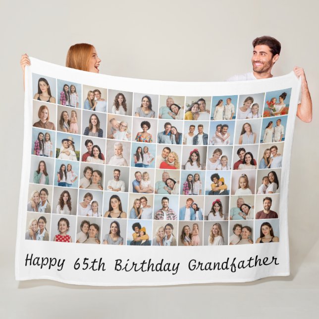 60 Photo Collage Add Any Name & Age Birthday Fleece Blanket (In Situ)