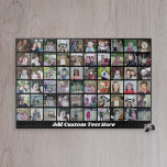 60 Photo Collage Grid - Script Text - black Jigsaw Puzzle<br><div class="desc">Use 60 SQUARE photos to create a personal photo collage. This modern, clean layout includes a text block in a modern font to add a family name or a greeting to a friend or grandparent. The background colour can be changed in the customize area. ***For best results for this multi...</div>