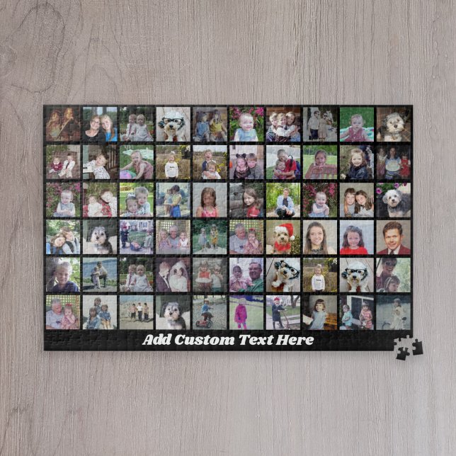 60 Photo Collage Grid - Script Text - black Jigsaw Puzzle (60 photo personalized puzzle - makes a great gift!)