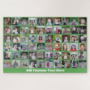 60 Photo Collage Grid - Script Text - green Jigsaw Puzzle