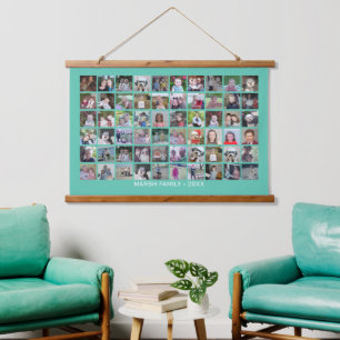 60 Photo Collage Montage and Text - Can Edit Color Hanging Tapestry