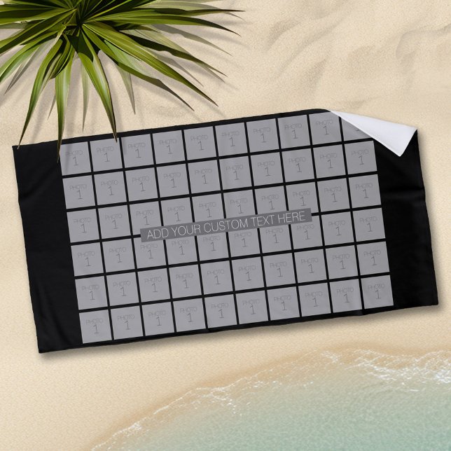 60 Photo Template Collage - Can Edit Colour Beach Towel (Personalized Beach Towel - Add Photos and Text)