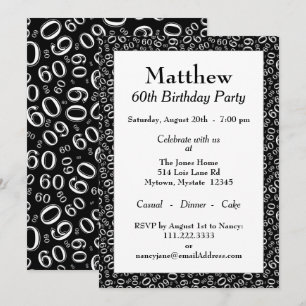 60 Random Number Pattern Black/White 60th Invitation