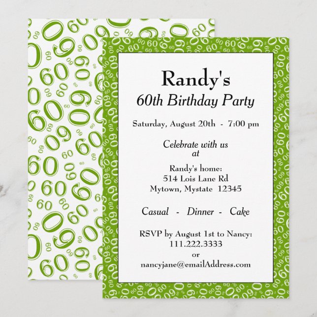 60 Random Number Pattern Purple/White 60th Invitation (Front/Back)