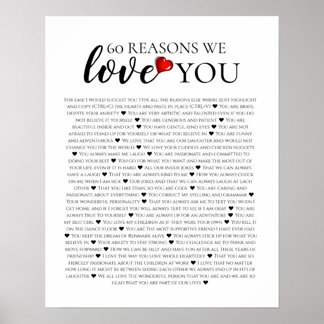 60 reasons why we love you 80th 60th birthday 40th poster (Front)