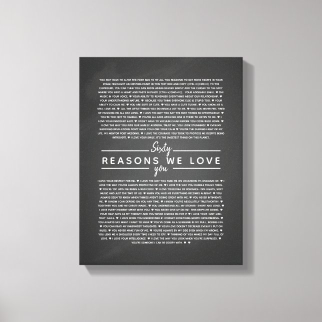 60 reasons why we love you birthday gift for him canvas print (Front)