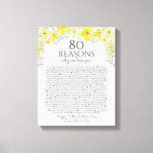 60 reasons why we love you yellow grey floral canvas print