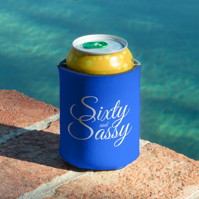 60 Sassy 60th Birthday Bright Blue Can Cooler (In Situ Pool)