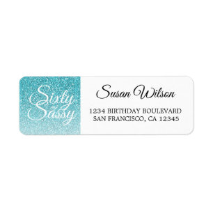 60 Sassy Blue Glitter 60th Birthday Return Address