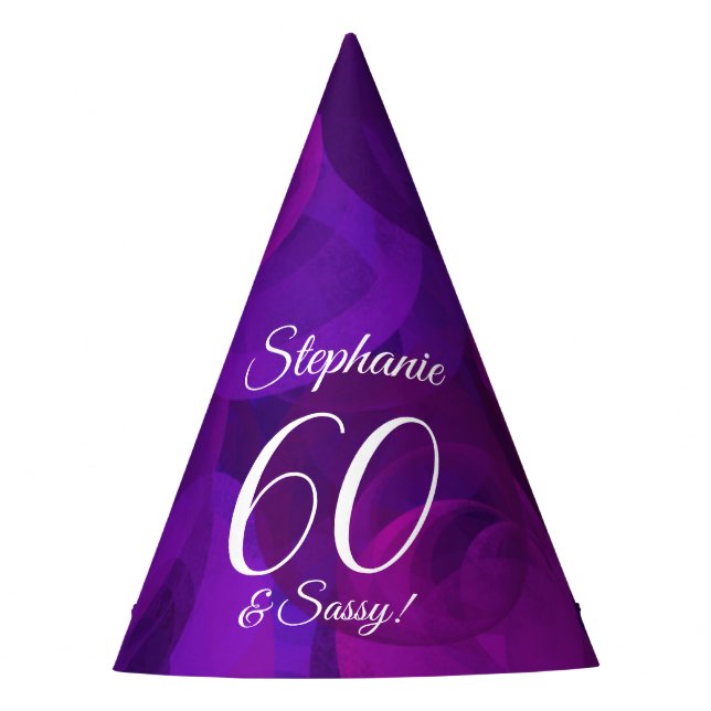 60 & Sassy Elegant Purple Birthday Party Hat (Front)