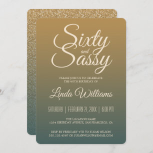 60 Sassy Gold Emerald Ombre 60th Birthday Party Invitation