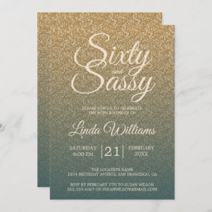 60 Sassy Gold Emerald Ombre 60th Birthday Party Invitation
