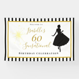 60 & Sensational Birthday Banner Black & Gold