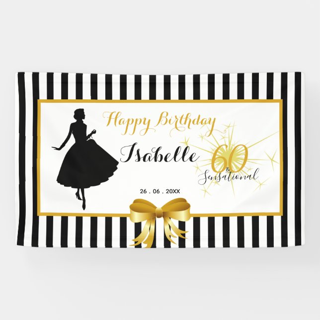 60 & SENSATIONAL Birthday Black/White Horizontal Banner (Horizontal)