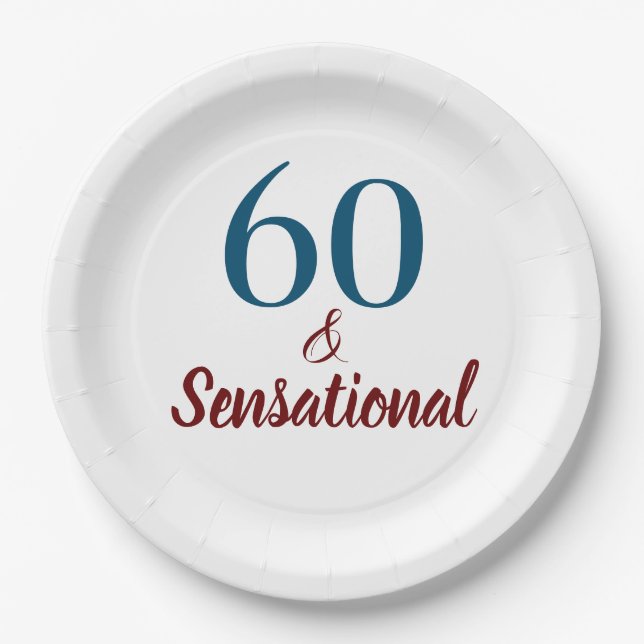 60 & Sensational Birthday Party Paper Plate (Front)