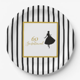 60 & Sensational Black and Gold Birthday Party Paper Plate