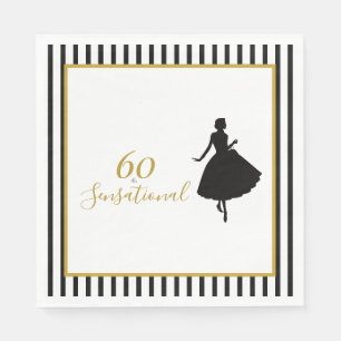 60 & Sensational Black Gold Birthday Party Napkins