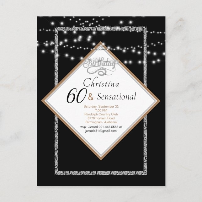 60 & Sensational LIghts Birthday Party Invitation Postcard (Front)