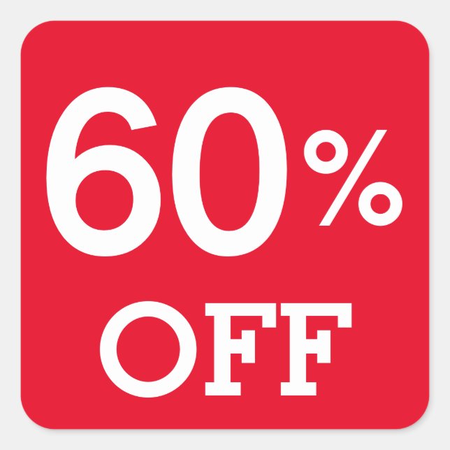 60% Sixty Percent OFF discount sale white red  Square Sticker (Front)