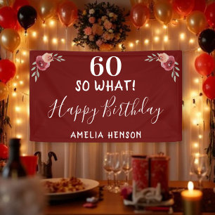 60 So what Red Watercolor Rose 60th Birthday Banner