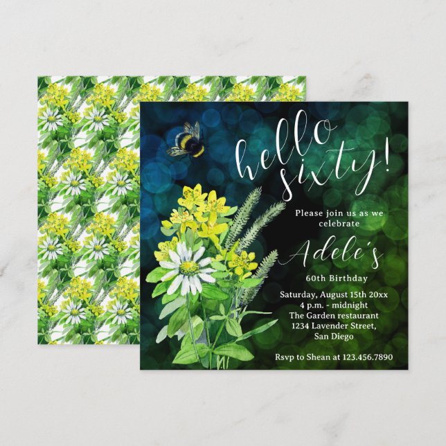 60 th birthday wildflower watercolor  invitation (Front/Back)