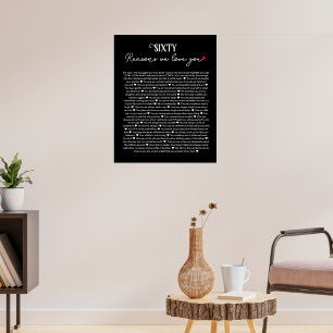 60 things we love about you, 70th 80th birthday poster