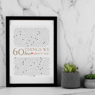 60 things we love about you, 70th 80th birthday poster