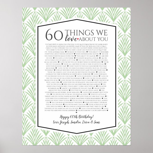 60 things we love about you Art Deco fan 1920 Poster (Front)