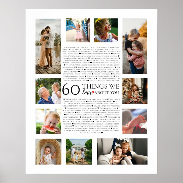 60 things we love about you photo birthday 50th poster (Front)