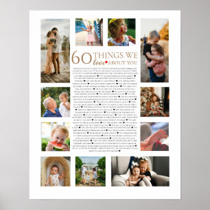 60 things we love about you photo collage birthday poster