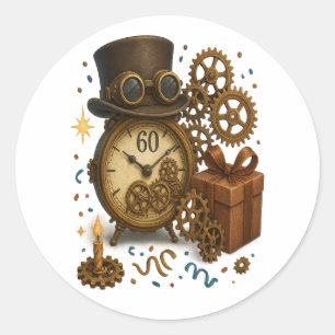 60 & Timeless – Steampunk Celebration Classic Round Sticker