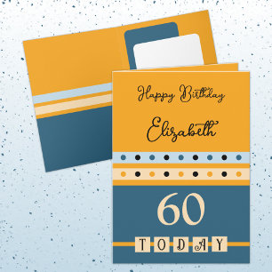 60 today orange blue 60th birthday card