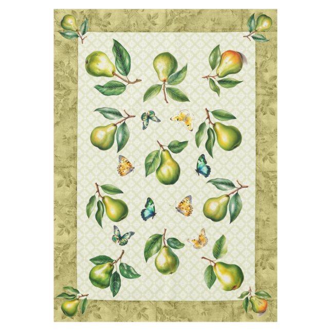 60"x84" Green Pear & Butterfly Summer Medium Size Tablecloth (Front)