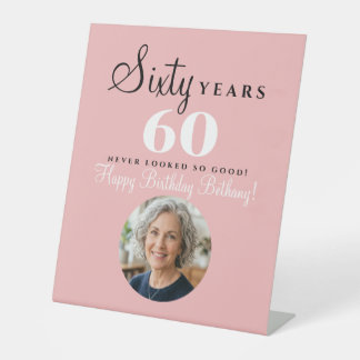 60 Year Birthday Banner Black Pedestal Sign